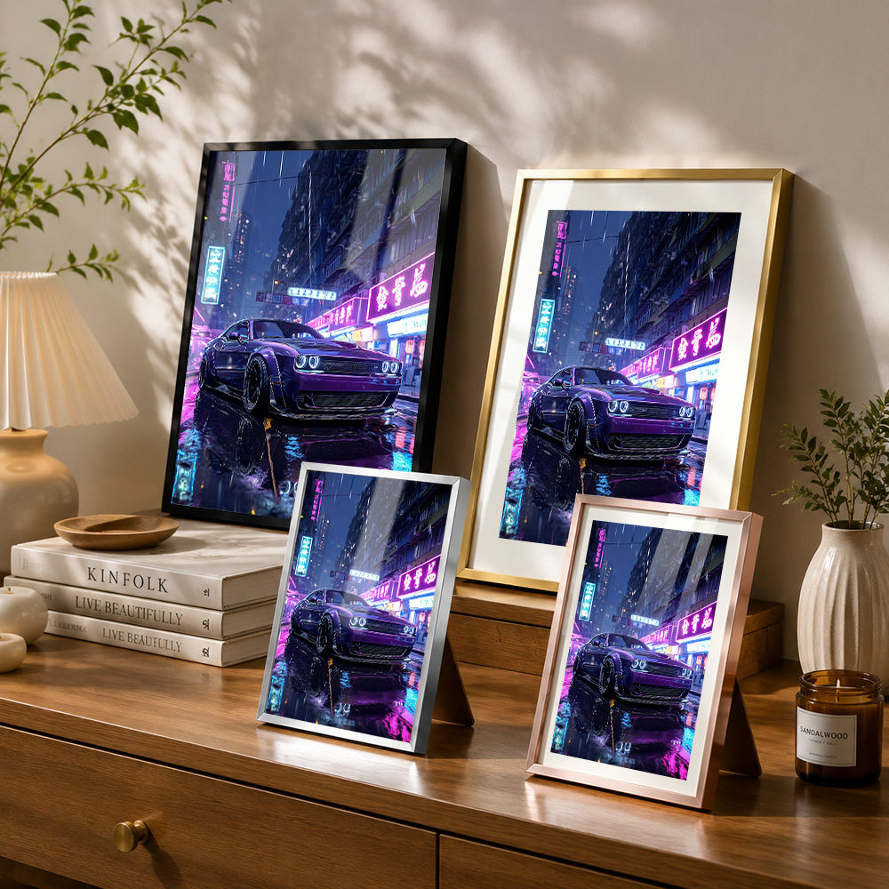 Purple Car In Neon Cityscape F - Car Mirror recension och pris