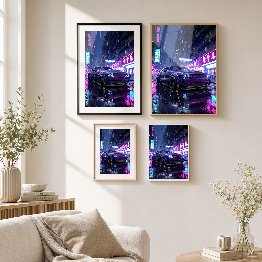 Purple Car In Neon Cityscape F - Car Mirror recension och pris